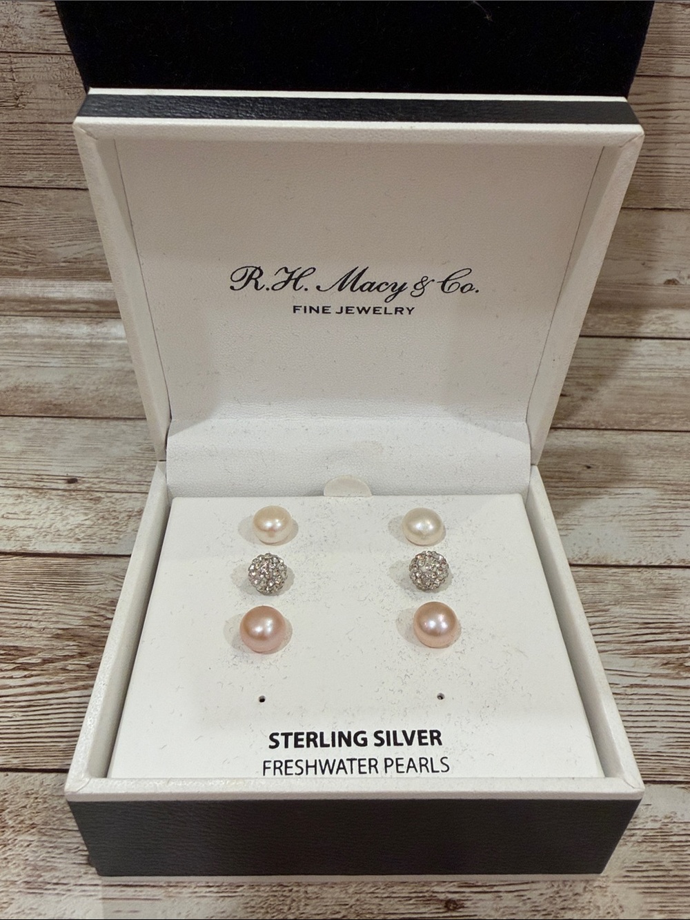 Sterling Silver Freshwater Pearl & Crystal Stud Earring 3 PairSet - NEW